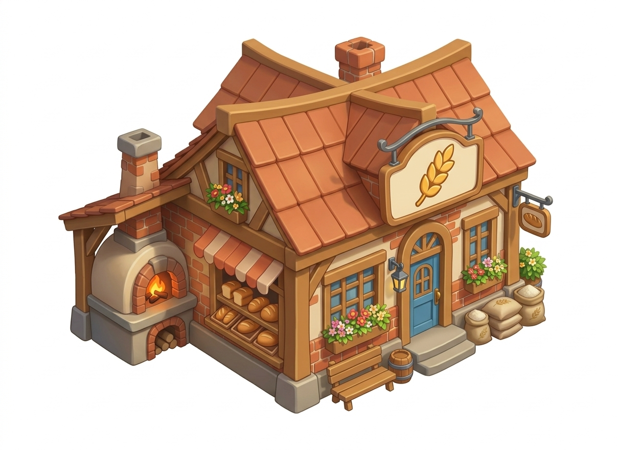 Cozy stylized bakery building for casual or fantasy games